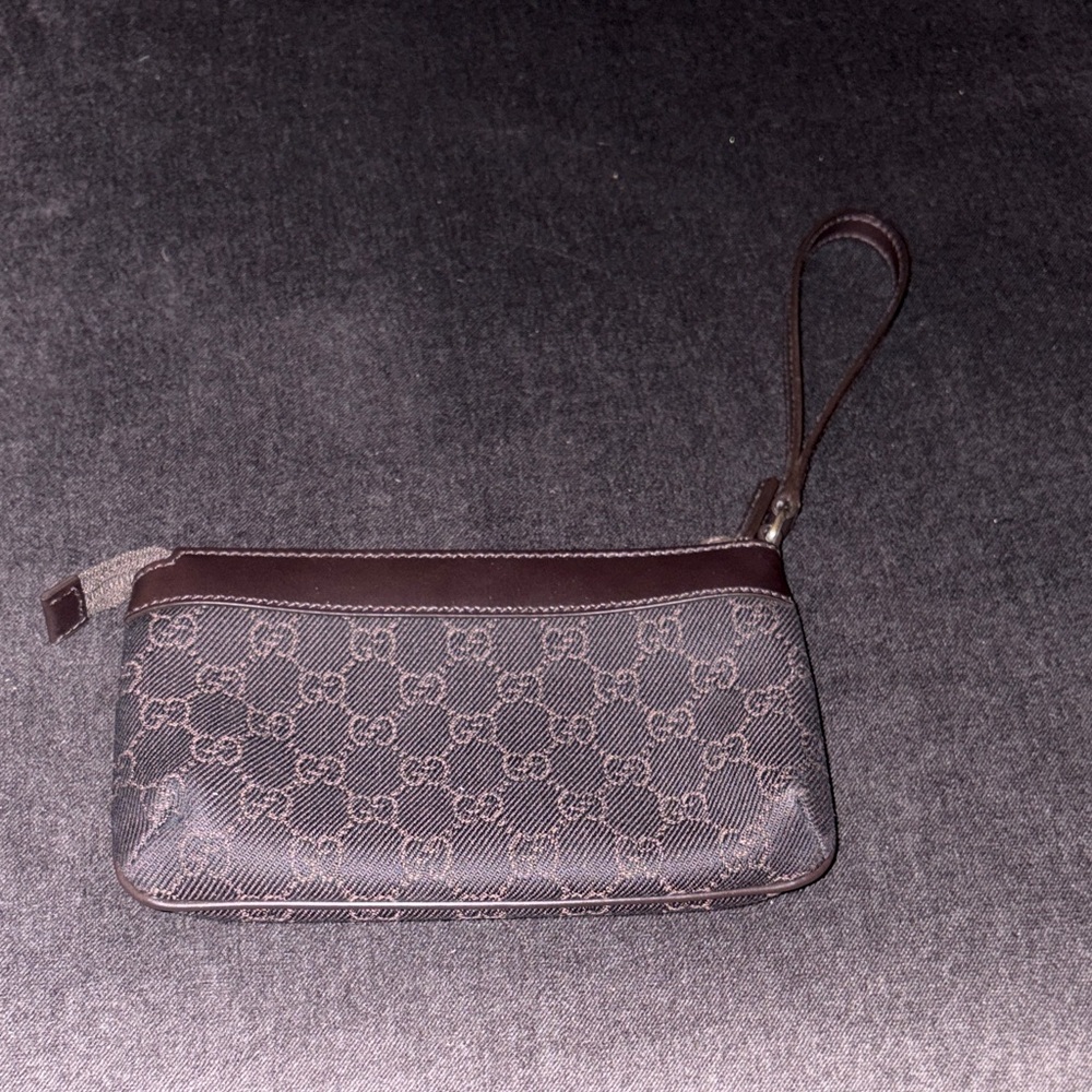 Gucci Brown Canvas and Leather Wristlet - Picture 3 of 8